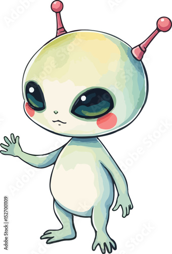 Watercolor vector illustration of cute alien.