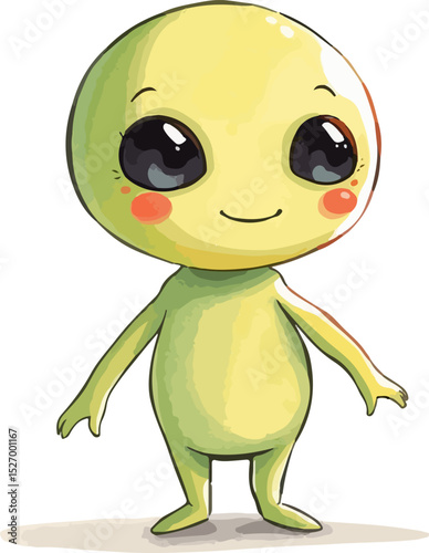 Watercolor vector illustration of cute alien.