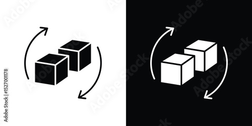 3D modeling icon in flat version on black and white background