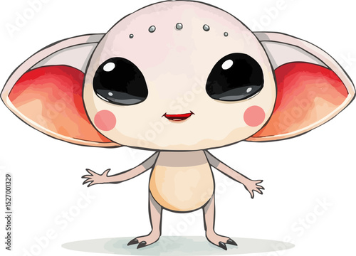 Watercolor vector illustration of cute alien.