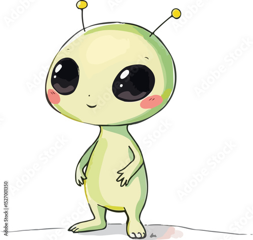 Watercolor vector illustration of cute alien.