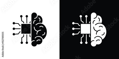 AI brain icon in flat version on black and white background