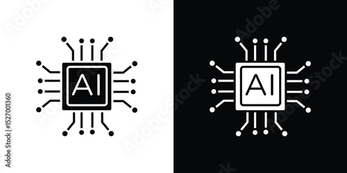 AI chip icon in flat version on black and white background