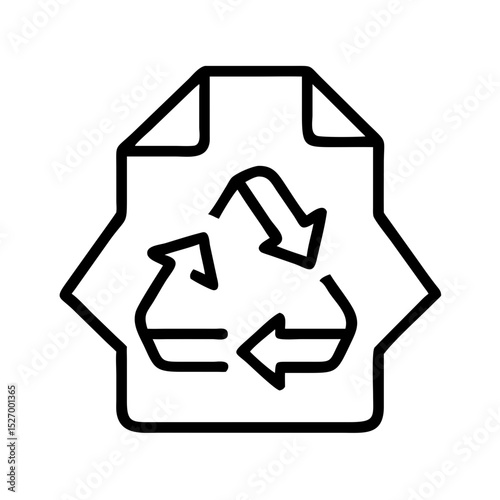Recycled paper symbol with arrows in minimalist line art style  