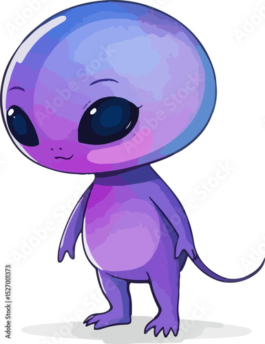 Watercolor vector illustration of cute alien.