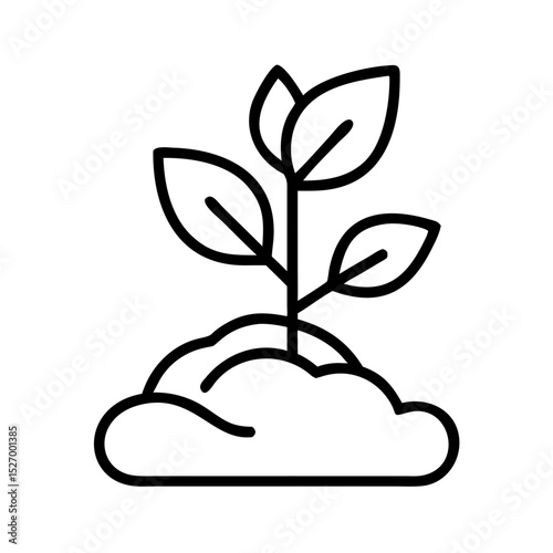 Line art illustration of a young plant growing from soil  