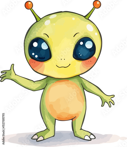 Watercolor vector illustration of cute alien.