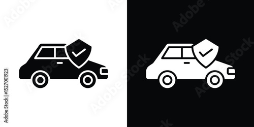 Auto insurance icon in flat version on black and white background