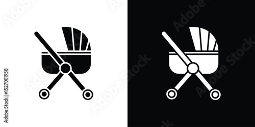 Baby carriage icon in flat version on black and white background