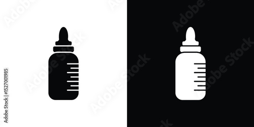 Baby milk bottle icon in flat version on black and white background