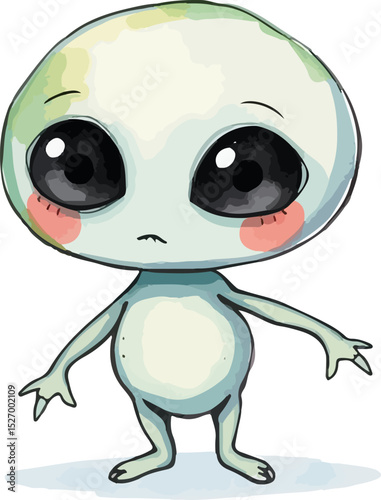 Watercolor vector illustration of cute alien.
