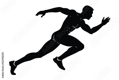 Silhouette of Muscular Man Running, Black Athlete Sprinting on White Background, Speed