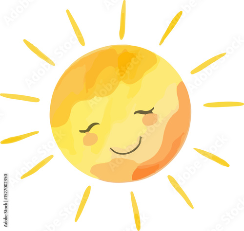 Sun watercolor vector illustration.