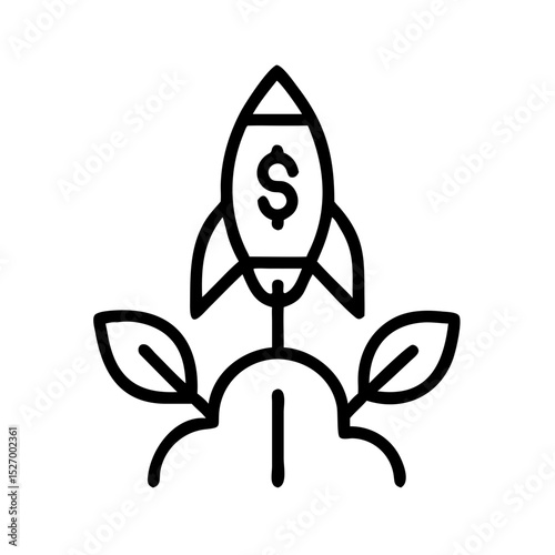 Rocket launching with dollar symbol and leaves as growth concept  