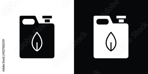 Biofuel canister icon in flat version on black and white background