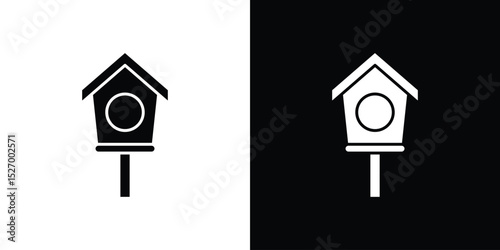 Bird house icon in flat version on black and white background