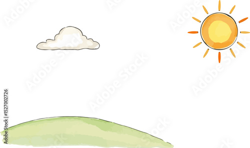 Sun and cloud watercolor vector illustration.