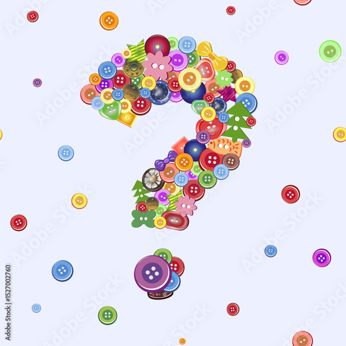 Large Question Mark. Cartoon Buttons Vector Concept. Handmade Background