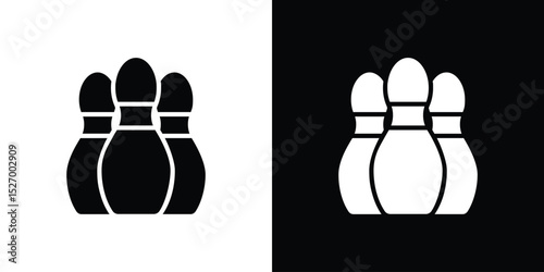 Bowling pins icon in flat version on black and white background