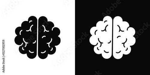 Brain icon in flat version on black and white background