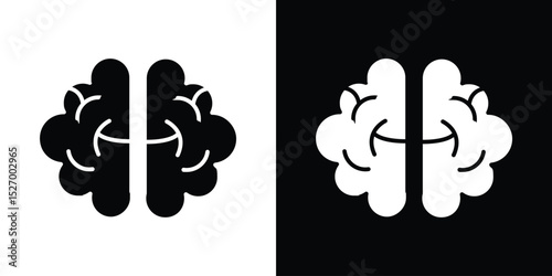 Brain icon in flat version on black and white background