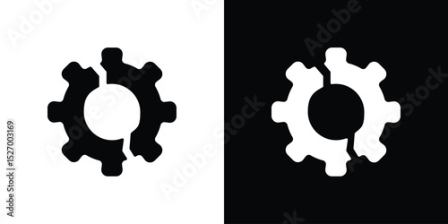 Broken gear icon in flat version on black and white background