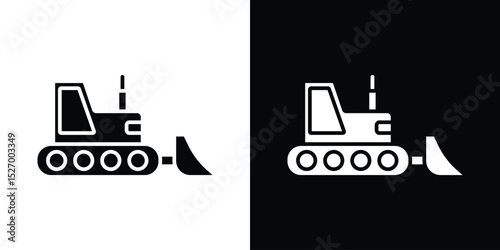 Bulldozer icon in flat version on black and white background