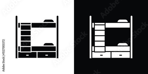 Bunk bed icon in flat version on black and white background