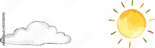 Sun and cloud watercolor vector illustration.