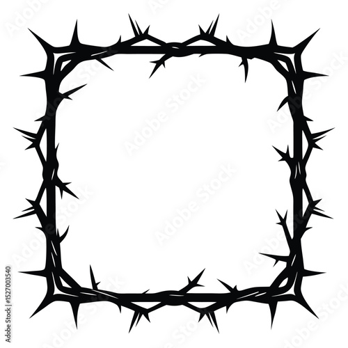 Square Crown of Thorns Silhouette Religious Symbol, Illustration, Isolated on White