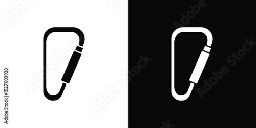 Carabiner icon in flat version on black and white background
