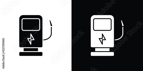 Charging station icon in flat version on black and white background
