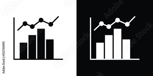 Chart histogram icon in flat version on black and white background