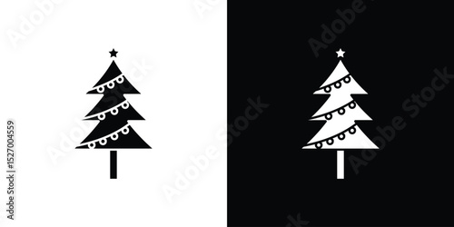 Christmas tree icon in flat version on black and white background