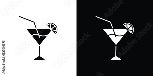 Citrus Martini glass icon in flat version on black and white background
