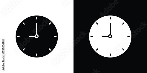 Clock nine icon in flat version on black and white background