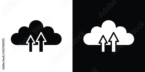 Cloud upload icon in flat version on black and white background