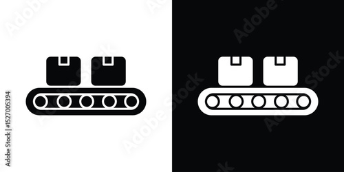 Conveyor belt icon in flat version on black and white background
