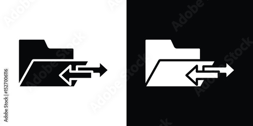 Data transfer icon in flat version on black and white background