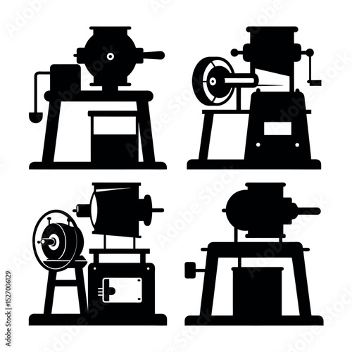 Grinding Machine Black Silhouette Vector Set