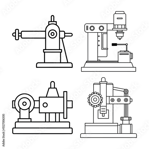 Outline of Broaching Machine Line Art Vector Set