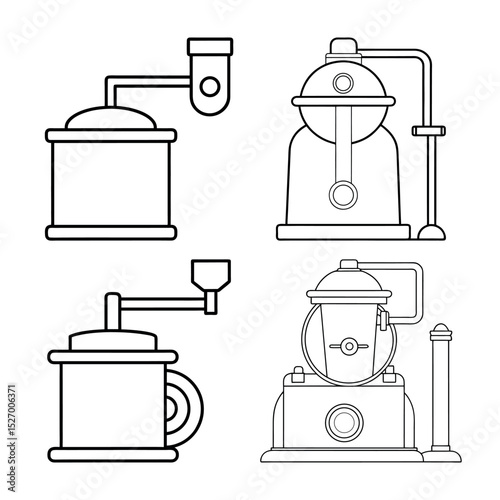 Outline of Centerless Grinder Line Art Vector Set