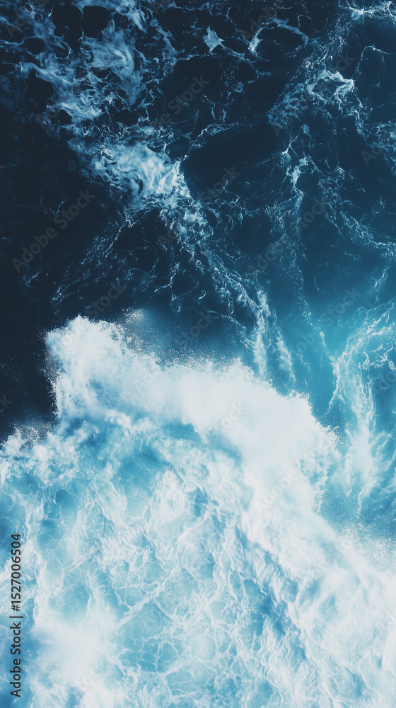 Fototapeta premium Abstract Blue Ocean Wave Texture, Dark Sea Foam Nature. Generative AI