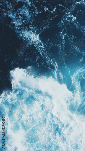 Abstract Blue Ocean Wave Texture, Dark Sea Foam Nature. Generative AI