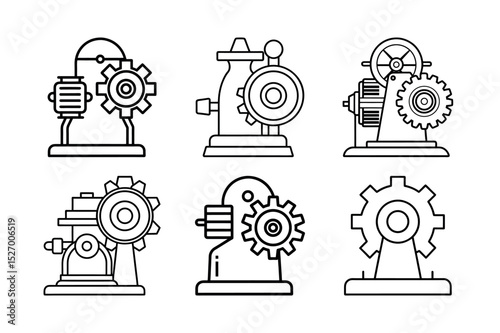 Outline of Gear Grinding Machine Line Art Vector Set
