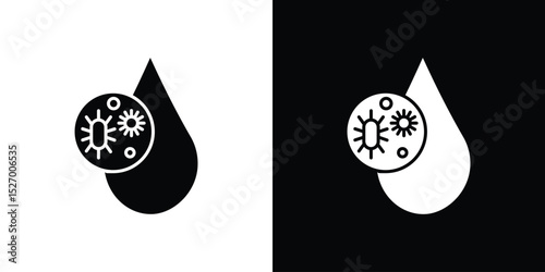 Dirty water drop icon in flat version on black and white background