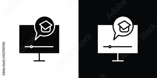 E learning icon in flat version on black and white background