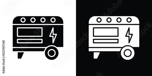 Electric generator icon in flat version on black and white background