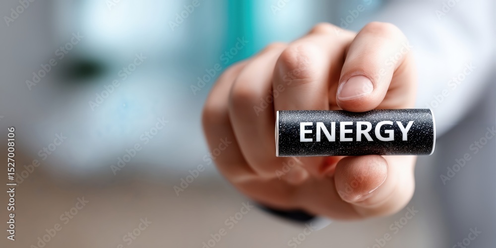 custom made wallpaper toronto digitalHand Holding Battery With Energy Label, Illustrating Power and Sustainable Innovation in the Renewable Energy Sector : Generative AI