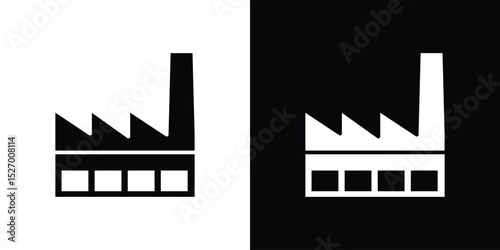 Factory icon in flat version on black and white background